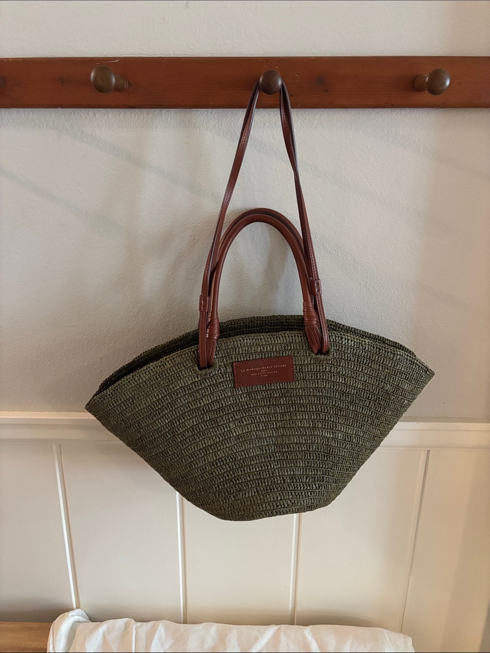 Sezane Justine Raffia Basket Bag Olive Green - Picture 3 of 5